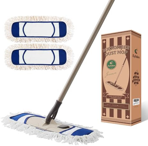 Eyliden Trapeador de polvo, mopas de microfibra para limpieza de suelos, con mango ajustable en altura y 2 almohadillas lavables, mopa de limpieza de suelos húmedos y secos para madera dura, azulejos,