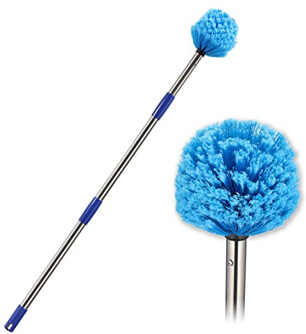 Plumeau en Toile d'araignée de 3 m avec Poteau, tête de plumeau en Toile d'araignée avec Manche léger en Acier Inoxydable, Brosse à Toile d'araignée avec Poils moyennement rigides pour Nettoyage
