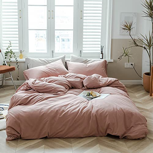 Lanqinglv Bettwäsche 155x220cm 2 Teilig Rosa Hellrosa Uni Weiche Mikrofaser Wendebettwäsche Mädchen Einfarbig Bettbezug mit Reißverschluss und Kissenbezug 80x80cm