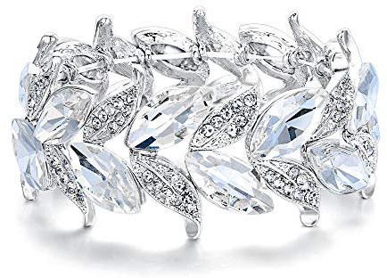 Clearine - Pulsera para Mujer, para Boda, Nupcial, con Forma de marquesa, con de Hoja