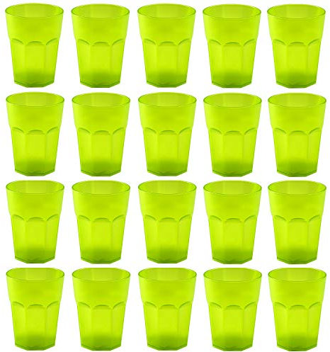 Engelland - 20 x Plastikbecher, Trinkbecher, Grün, Cocktailbecher, 250 ml, mit Eichstrich, stapelbar, Mehrweg, Kunststoff, Frostoptik, wiederverwendbar, Party-Becher, Trink-Glas