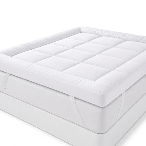 YORKSHIRE HOMEWARE ® Microfibre Mattress Toppers 4 10cm Hotel Quality Bed Topper Supersoft Heavy Fill Double 137cm X 190cm Box Stitched and Elasticated Corner Straps DOUBLE