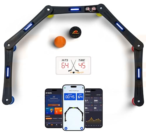 Potent Digital Stickhandling Trainer 2.0 - App-fähige Hockey-Trainingshilfe | Echtzeit-Feedback, Anzeigetafel & Timer | Tragbare On/Off Ice Puck Handling & Reaktionsbohrer