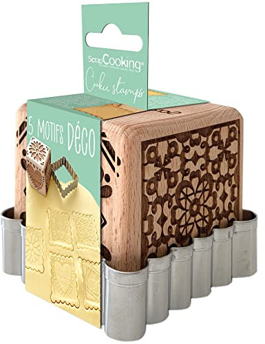 SCRAP COOKING 5139 5139-Sello para repostería Motivos hogar, con 1, Cortador de Galletas y Cubos 5 Caras grabadas en Relieve, Molde Decorativo, Madera, Plata
