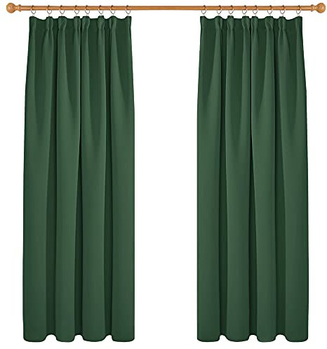 Deconovo Gardinen Blickdicht Verdunkelungsvorhänge Dicke Thermovorhänge mit Kräuselband, 183x168 cm(HöhexBreite), Waldgrün, 2er Set