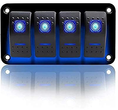 KAOLALI 4 Gang Wippschalter Panel 12V/24V Schalter Panel EIN Aus Wasserdicht Kippschalter Panel für Boot Wohnmobil Auto LKW Anhänger Yacht (blau)