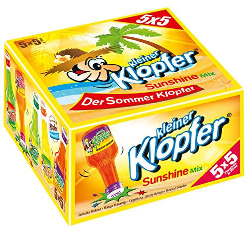 Kleiner Klopfer Sunshine Mix | 25 Kleine Klopfer in 5 verschiedenen Geschmacksrichtungen | Sommer, Sonne, Sonnenschein | Caipirinha | Jamaika Melone | Mango Maracuja | Sunny Orange | Mexican Sunrise