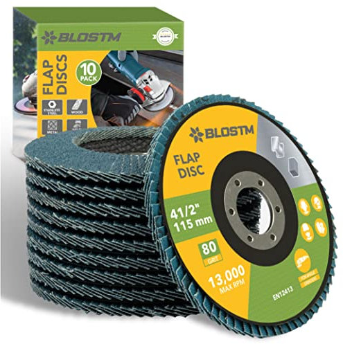 BLOSTM Dischi Lamellari 115 mm - 10 Dischi per Smerigliatrice, Zircone Disco Lamellare Grana 80 per Levigare, Rimuovere la Ruggine e Rimuovere la Vernice - 10 Pezzi