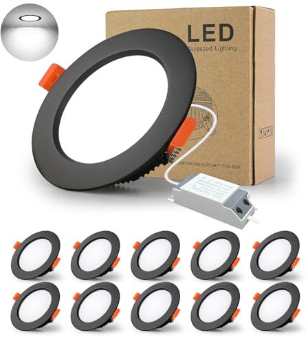 BAGZY LED Einbaustrahler 230V Schwarz Spots Flach 7W 230V IP44, 700 Lumen 10er Set Kaltweiß 6000K Ausschnitt 80-90mm,CRI 80,Einbauleuchten Decken Spot,für Schlafzimmer Badezimmer Wohnzimmer