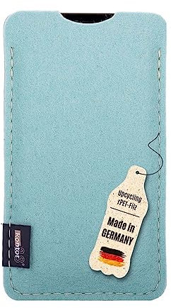 kontor28-Smartphone Hülle, Tasche passend für Apple iPhone 13 Pro Max, BREIT: passend für Smartphone+Backcase, aus 100% Natur-Filz Oeko-TEX Standard 100. Handgefertigt Made in Bayern, Arctic blau