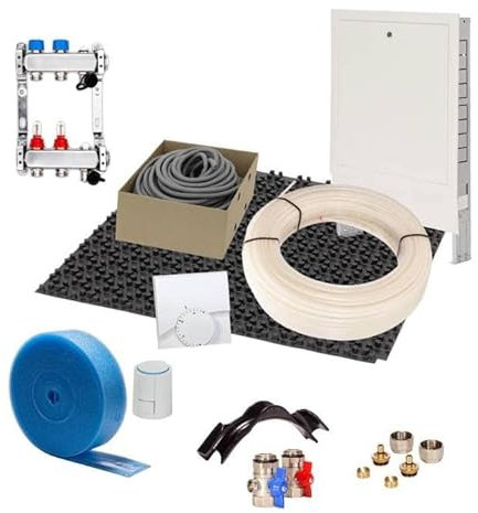 Fußbodenheizung Warmwasser Set 100m² Noppensystem 35 mm Dämmplatte PE-RT Rohr VA15 Regelung A