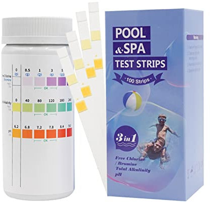 Cozii 3 en 1 Testeur Piscine Bandelette pour piscine, spa, jacuzzi 100 Bandelette de Test durete d'eau pour Tester Chlore Libre, Le Brome L'alcalinité Totale et pH
