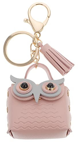 ABOOFAN Mini Geldbörse Schlüsselanhänger PU Leder Eule Quaste Rosa Kreditkartenetui Kleingeld Tasche Anhänger Dekoration für Autoschlüssel Handtasche Rucksack Muttertag Geburtstag Geschenk