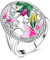 Musihy Ringe Frauen, Eheringe Silber Emaille Hohle Ovale Blumen Zirkonia Silber Ringgröße 60 (19.1)