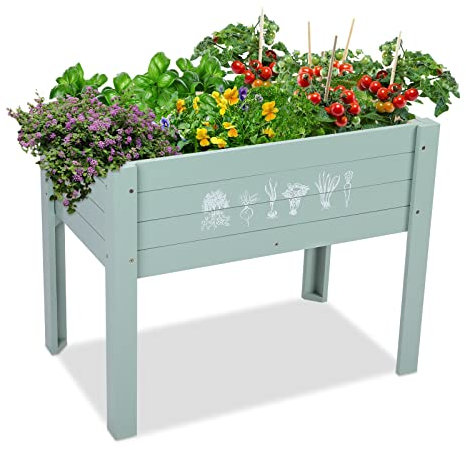WONDER GARDEN Fioriera rialzata per piante da esterno, in legno, per bambini, con gambe e lavagna fai da te, per verdure, fiori, erbe