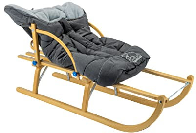 Davoser-Schlittenset: Schlitten + Schlittensack + Schlittenlehne + Schlittenleine - Holzschlitten für Kinder und Babys - Holzrodel - Rodelschlitten (90 cm)