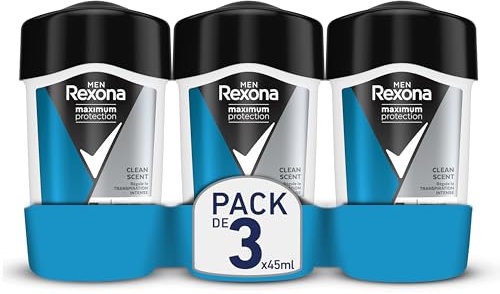 Rexona Maximum Protection Desodorante en crema Antitranspirante para hombre Clean Scent 45ml, 3 Unidades