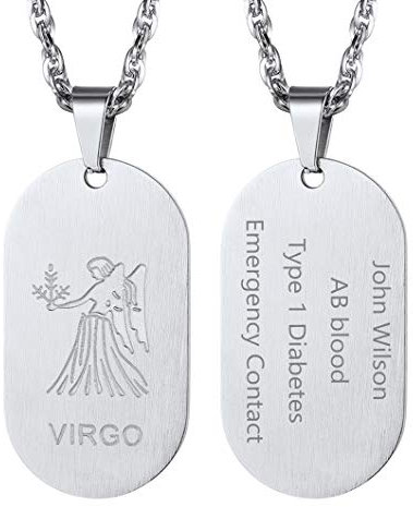 Richsteel Dog Tag Halskette mit 12 Sternzeichen, personalisierbar, Militär-Halskette, verstellbar, 60 cm lang, Platin, Schwarz, Gold, Geburtstagsgeschenk
