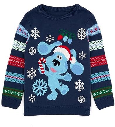Blue's Clues and You Christmas Jumper Kids | Girls Boys Santa Hat Blue Puppy Festive Navy Knitted Sweater | Childrens TV Series Xmas Gifts