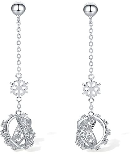 Damen Silber Ohrringe Tropfen, Ohrringe Silber 925 Hängend Sterling Silber Schneeflocken Ohrringe Frauen Mit Schmuck Geschenk Box für Frauen Geburtstag Valentinstag