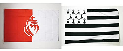 AZ FLAG Drapeau Département de la Vendée 150x90cm - Drapeau cœur vendéen 90 x 150 cm - Drapeaux & Drapeau Bretagne 150x90cm - Drapeau Breton - France 90 x 150 cm Polyester léger