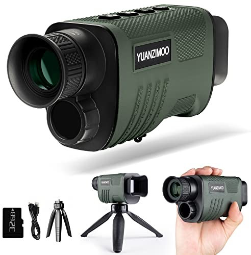 Night Vision Monocular Digital Infrared Telescope 8X Zoom 2000mAh Rechargeable Battery Upgrade Tripod 32GB SD Card & Reader for Adult Hunting, Camping, Green