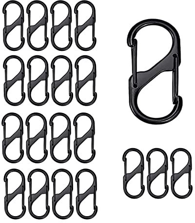 20 Stück S-Form Metall Schnalle Doppelkarabiner, 40mm Karabiner Mini Schwarz Schlüsselanhänger für Haushalt, Wanderungen Freien, Angeln, Campingkarabiner(20PCS 40mm S Karabiner)