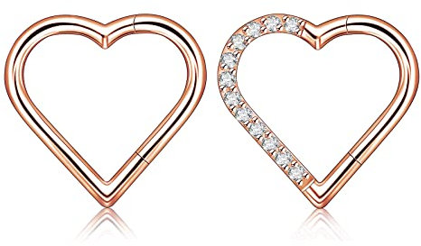 Longbeauty G23 Titan 16G Klicker Herzform Piercing Ring Segmentring Ohrpiercing Daith Helix Tragus Knorpel Ohrringe, Rosegold, 10MM, 2 Pcs