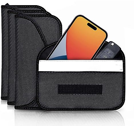 ONEVER Faraday Taschen für Autoschlüssel und Handy, Signalblockierung, Schlüsseltasche, Brieftasche, Diebstahlschutz, Autoschutz, Handy-Signal-Störsender, WLAN/GSM/LTE/NFC/RFID, GPS-Blocker, 4 Stück