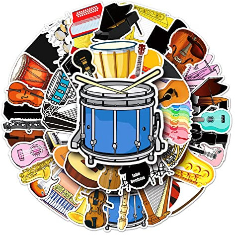 Gemischte Instrumente Aufkleber für Laptop (50 PCS),Geschenk für Kinder Jugendliche Erwachsene Jungen,Musikinstrumente Stickers Wasserdicht Vinyl Aufkleber für Scrapbook,Skateboard,Auto,Gepäck