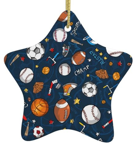 Baseball-, Basketball-, Fußball-, Hockey-Druck, Weihnachtsschmuck, Weihnachtsbaum, Keramik, hängende Ornamente in Sternform
