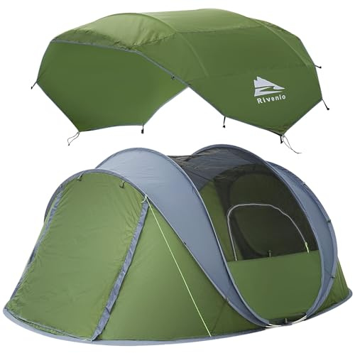 Einfaches Pop-Up-Zelt für 4 Personen, 24 x 18 x 132 cm, wasserdicht, automatische Einrichtung, 2 Türen, sofortiges Familienzelt für Camping, Wandern und Reisen
