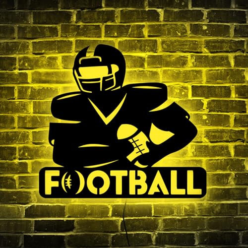 Benutzerdefiniertes American Football Holzschild Mit LED Licht, Name Des Fußballspielers Aus Metall, Neonschild, Fußballtrainer Geschenk, Jungenzimmerdekoration, Sportraum Wandbehang