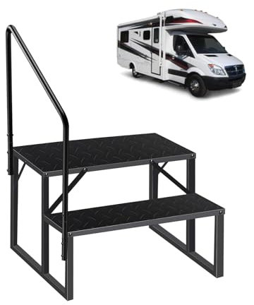 Marche Pied pour Camping Car, Escabeau Marches, Étape de Caravane, 299 kg de Charge Accessoires Camping Car, Escalier pour Caravane, Garage, Bain à remous, Porche, Piscine Hors Sol (2Étape 1 P)