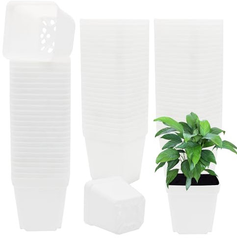 GGOUPTY Square Plastic Plant Pots 7cm 100 Pcs White Succulent Planter Nursery Pots for Flower Staring Seedling