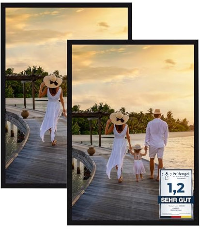 CABBEL 2x Bilderrahmen 50x70 cm Schwarz Rahmen 2-Pack | Dokumentenrahmen, Collage, Poster | MDF Holz-Posterrahmen Acrylglas | Picture Frame, Puzzlerahmen, Bilder, Fotorahmen zum Aufhängen