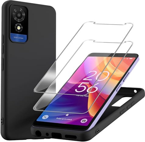 TTSWJBD for TCL 501 4G Case with 2 Pack Tempered Glass Screen Protector Silicone Shockproof Phone Case with [Soft Anti-Scratch ] Protective Cover for TCL 501 4G(Black)