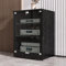 Robuster 2/3-stöckiger Audio-/Video-Medienständerschrank, moderner AV-Schrank mit Glastüren, Komponentenschrank, Stereo-Rack, Audioturm mit höhenverstellbaren Holzregalen(Nero,Three-layer)