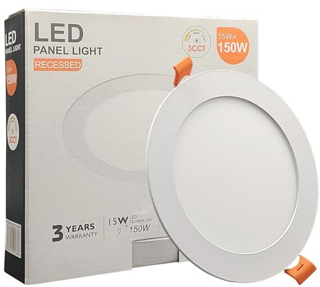 FactorLED Downlight LED Circular 15W (150W) Slim, Ø170x22mm, 1650Lm, Placa Redondo Empotrable, Panel Extraplano, Corte techo Ø155mm, Luz Seleccionable 2700K-4000K-5700K (CCT)