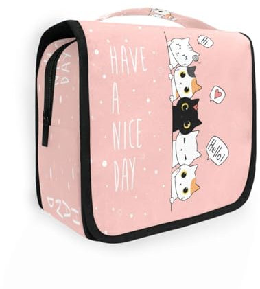Beauty case da viaggio da appendere con simpatico gatto Kawaii gattino per donne, uomini e ragazze, animali gattini, impermeabile, per trucchi e cosmetici, borsa organizer per oggetti essenziali da