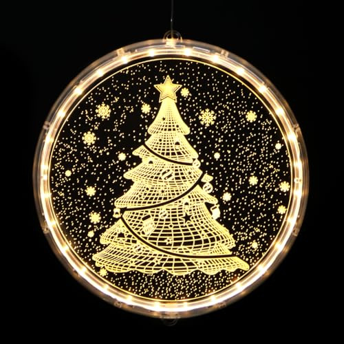 Meleager Luces Navidad Ventana, Luces Colgantes 3D Navidad, 24cm 3D Luz de Ventana Decorativa de Navidad, luz Ventana Navidad LED(Blanca árbol de Navidad), para Interior y Exterior Fiesta
