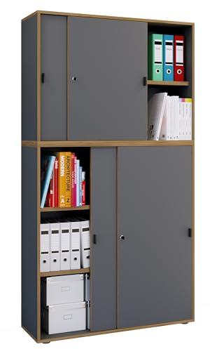 VCM Büroschrank Anthrazit 100x37x183 cm 4 Türen 5 Fächer Büromöbel Akten | Ordnung für Akten und Ordner - praktisch fürs Homeoffice und Büro - für Angestellte und Selbstständige, Holzwerkstoff