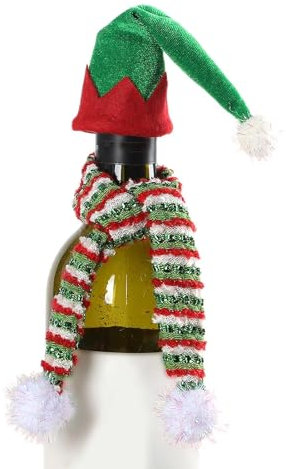 Generisch Gorros de Navidad para botellas de vino, gorro de Navidad para botellas de vino - Accesorio decorativo para botellas de vino | Gorro y bufanda de Navidad para la decoración navideña en el