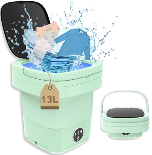 Portable Washing Machine, 13L 2kg 2 in 1 Mini Portable Washer Machine, Foldable Small Smart Laundry Machine with 3 Cleaning Modes for Baby Clothes, Socks, Underwear, Camping, RV, Travel, Green