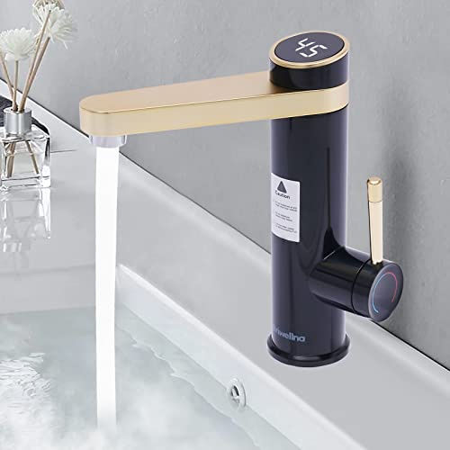 Elektrischer Wasserhahn mit Durchlauferhitzer & ablesbarer LED Temperaturanzeige, 3200W Schnell Erhitzen 120° Drehbarer Wasserhahn Durchlauferhitzer für Küche, Badezimmer (Schwarz)