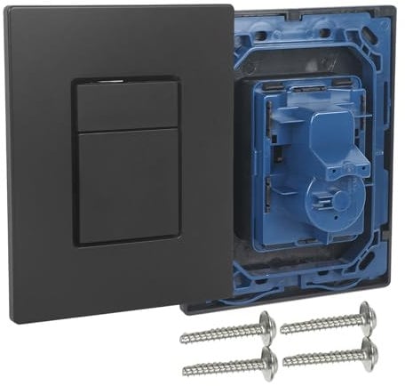 Placa de accionamiento, placa de empuje, cromo y plástico, para cisterna de inodoro, modelo compatible con GROHE, para 2 cantidades y activación de arranque y parada (negro mate)