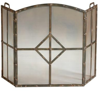 Schmiedeeiserne Kaminabtrennung im Industriestil mit Netz, feuerfester dekorativer Rahmen, zusammenklappbare Kaminabtrennungen for das Wohnzimmer(Red copper)