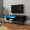 Komtopod TV Stand with 1 Door 2 Shelves, TV Unit with Wooden Legs, 110cm TV Stand Cabinet with LED Lights, for 40 Inch TVs, Living Room, Dining Room, Bedroom, Black