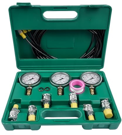 Hydraulic Pressure Test Kit 25/40/60MPa mit 6 Kupplungen, 304 Edelstahl Hydraulik-Messgeräte-Set für Bagger & Baumaschinen, inklusive Schlauchkupplungen und Messgerät für Hydraulik-Testgeräte