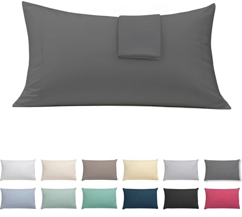ECOMMERC3 Kopfkissenbezüge 45x85 cm 2er-Set Baumwoll-Mix | Anthrazit | 50 % Baumwolle, 50 % Polyester - weicher Griff - Fadendichte 144 - ganzjährig angenehm - Qualität aus Spanien